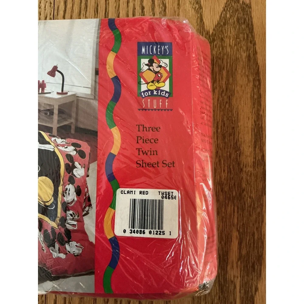 Vintage Disney Mickey Mouse Twin Sheet Set 3pc Red Classic Mickey Kids Stuff NEW